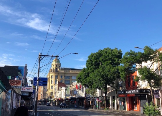 A view of Chapel Street in Melbourne with blue sky above